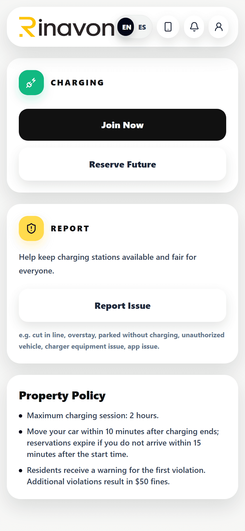 Rinavon driver mobile charging demo